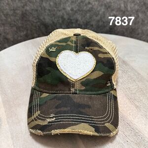 Headmost Camo Trucker Hat Distressed Heart Patch Snapback Mesh Cap Camouflage
